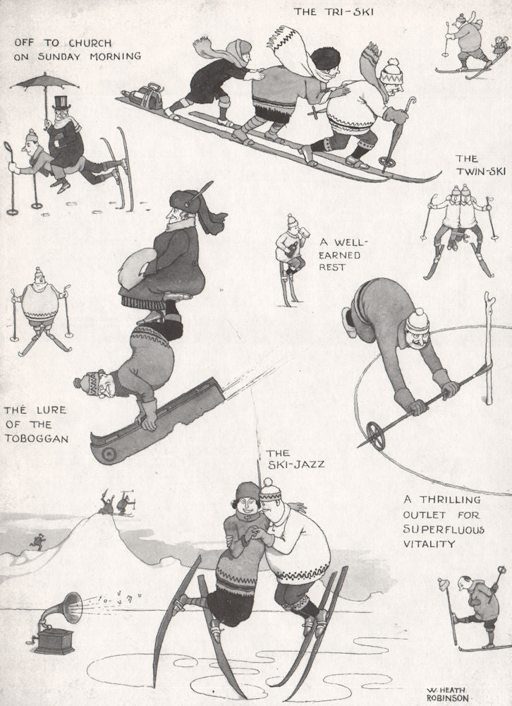 HEATH ROBINSON. Ski Vagaries in Switzerland 1973 old vintage print picture